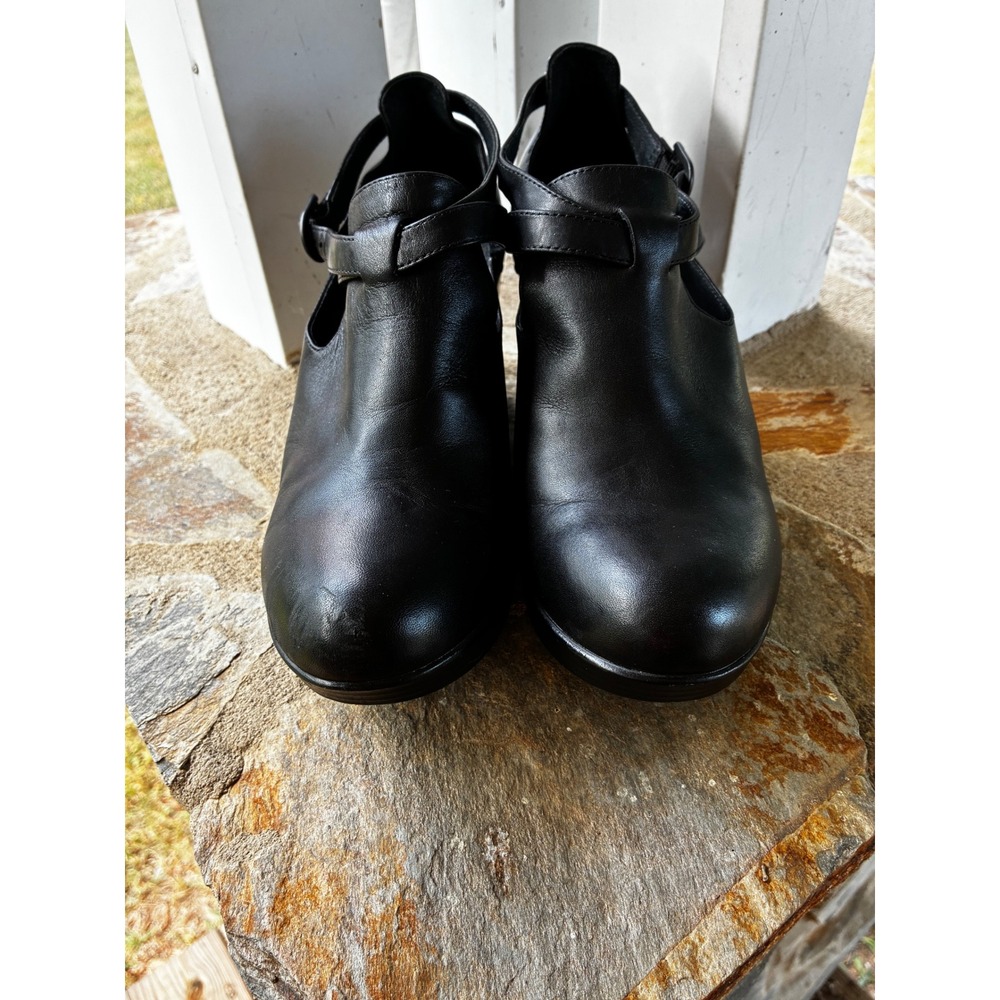 Dansko Black Leather Wedge Booties Cutout Buckle Strap EU 40 US 9.5-10